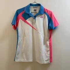 K1747 YONEX ポロシャツ Lサイズ ホワイト/ブルーピンク レディース