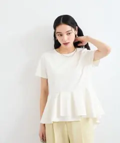 イレギュラーヘム異素材ドッキングペプラムプルオーバー