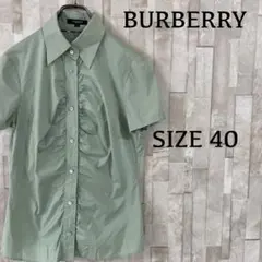 古着 BURBERRY LONDON 半袖シャツ ロゴ刺繍 40 グリーン