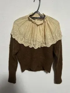ZARAザラ　レース切り替えニット レディースM ブラウン ブラウス セーター