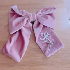 大きめリボンお花バレッタピンクベロア