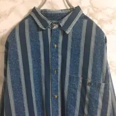 【レアカラー】ストライプシャツ　総柄シャツ　ＢＤシャツ　パープル　ＸＬ☆