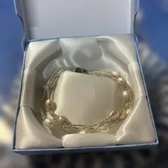 淡水パール シルバー のビーズの3連ブレスレット