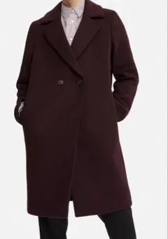 UNIQLOバーガンディ ダブルブレスト ロングコートSユニクロ