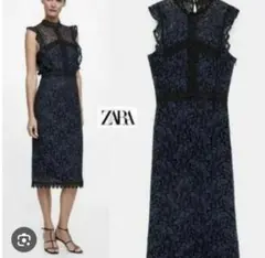 ZARA ノースリーブ レース ワンピース ひざ丈