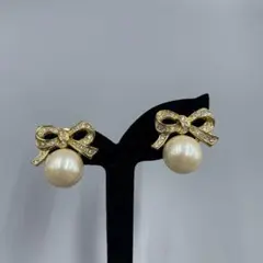 23ヴィンテージ リボンパールイヤリング ゴールド