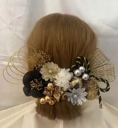 ゴールド ブラック　髪飾り　結婚式　成人式　七五三　髪飾り　可愛い15本g
