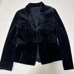 【初売り大特価】ブラックベルベットテーラードジャケット馴染む柔らかい生地Lサイズ