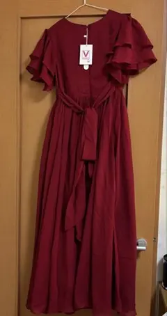 ワンピース 結婚式 ドレス ワインレッド レッド Vネック　150cm ロングのサムネイル