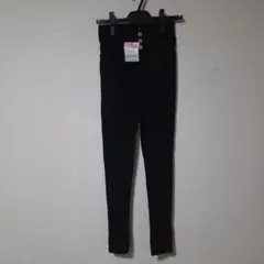 Cheri mi　ハイウエスト3連ボタン無地ストレッチスキニーパンツ　黒　S