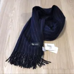 新品 カシミヤ CASHMERE ストライプ マフラー ネイビー