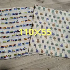 ダブルガーゼ　生地 110×55cm 汽車柄　ブルー系うさぎ柄　まとめ売り