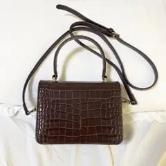 クロコダイル型押し2wayブラウンバッグ　ショルダーバッグ ハンドバッグ　韓国