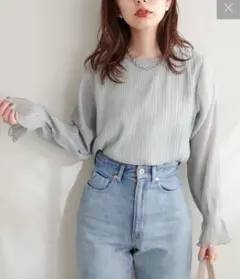 natural couture キャンディスリーブプリーツブラウス　ブルーのサムネイル