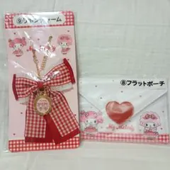 My Melody （マイメロディ）チェック柄リボンチャーム＆フラットポーチ