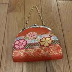 ハンドメイド】 和柄 西陣織金襴 金糸 ラメ糸 がま口ポーチ #832