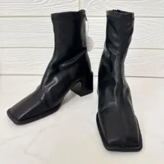 ランダ ショートブーツ スクエアトゥ バックファスナー チャンキーヒール M