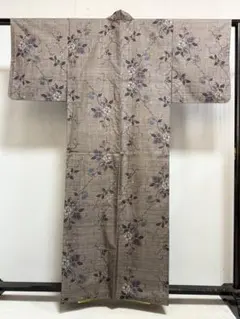 W16 高級 本場大島紬 彩色花紋様 着物 泥染