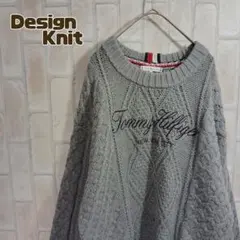 トミーヒルフィガー　ニット　セーター　グレー　ケーブル　フィッシャーマン