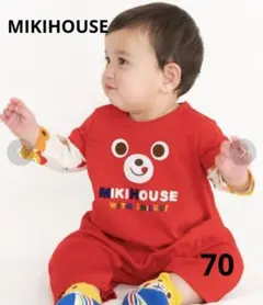 MIKI HOUSE ベビー７分丈カバーオール 顔ドンシリーズ　重ね着風