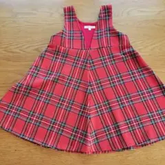 3can4on 赤 チェック柄 ノースリーブ ワンピース 110 サンカンシオン