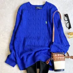 美品 ポロラルフローレン コットンケーブルニット ポニー刺繍 クルーネック
