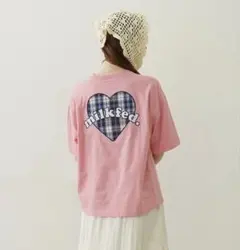 MILKFED. 半袖 Tシャツ ピンク チェックハートロゴ　ミルクフェドのサムネイル