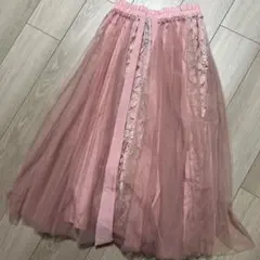 ピンクチュールスカート レースリボン付き