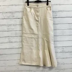 【古着】✨ロングスカート【M】タイト　フレアデザイン ポケット　クリーム色