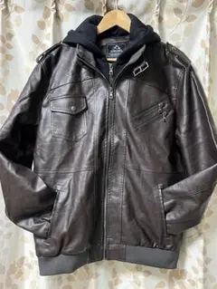 ブラウン レザー ジャケット フード付き