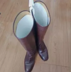 ブラウンレザー ロングブーツ 中ヒール