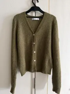 ZARA ニット カーキ モヘア風 カーディガン