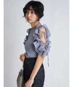 ♡ SNIDEL Sustainableフリルスリーブニットプルオーバー♡