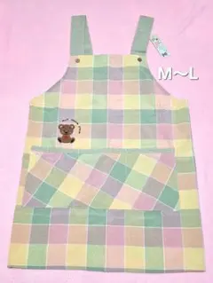 新品レディース★チェック柄☆ワンポイントクマ刺繍エプロン