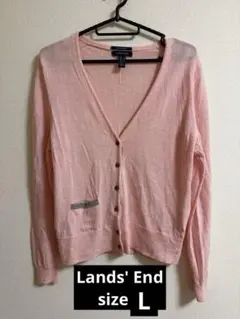 Lands' End メリノウール カーディガン　ピンク　L レディース