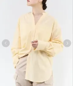 IENA イエロー バンドカラー 長袖シャツ