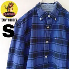 USA古着 TOMMY HILFIGER　ネルシャツS　ブルーブラック　チェック