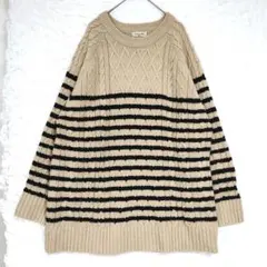 【サマンサモスモス】ベージュと黒のストライプ長袖厚手ニット フリーサイズ