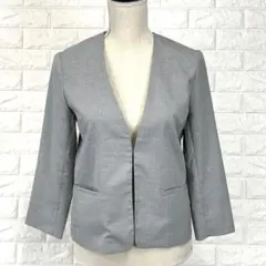 ❤️ナチュラルビューティーベーシック【M】グレー ノーカラージャケット 春夏