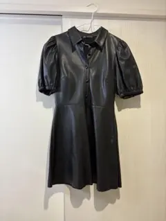 ZARA ブラックレザー風シャツワンピース
