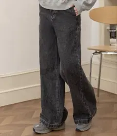 DAY CLOSET ワイドストレートデニムパンツ レディース M ブラックのサムネイル