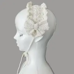 ハンドメイド　ホワイト フリルヘッドドレス　バブーシュカ　ボンネット