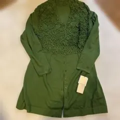 グリーンフラワーモチーフ長袖カーディガン　Via Faburrica X L