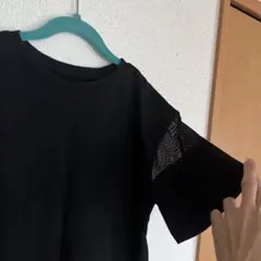 アントマリーズ　シアー切替えハーフスリーブ　黒 コットン 半袖Tシャツのサムネイル