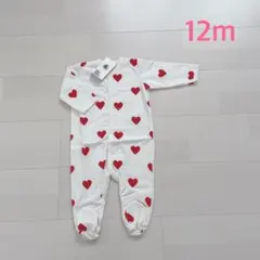 プチバトー　ハートプリント足つきロンパース　12m