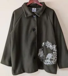 スカラー　アウター　オリーブ　カーキ　スカラ子　花　刺繍　コート