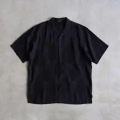 90s TULLIANO トゥリアーノ 刺繍 リネン 半袖シャツ 黒 ブラック