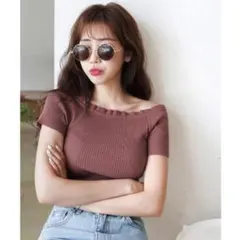 新品タグ付き♡DHOLIC ディーホリック オフショルダーリブニット ブラックのサムネイル