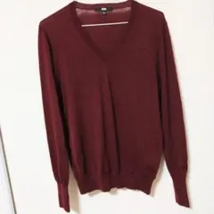 【UNIQLO】 Vネック 長袖ニットセーター　ボルドー　ワイン　L
