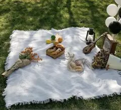 マルチカバー ホワイト フリンジ付き 約83cm×167cm